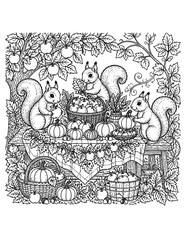 Obraz premium Cute Animal Coloring Page – Hand Drawn Black and White Line Art