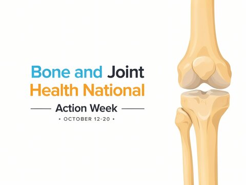 Bone and joint health national action week educational poster with human knee anatomy illustration