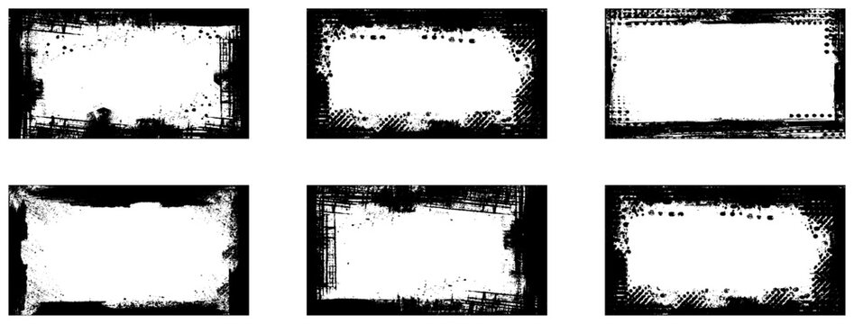 Grunge frames set templates. Ink paint border with rough edges