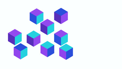Obraz premium Isometric cubes in blue and purple shades arranged on a white background representing data blocks and modular structure for business and technology presentation design
