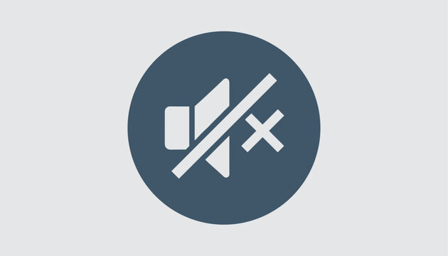 Minimal volume off mute audio icon represented in white within a dark grey circular button on a light grey background.