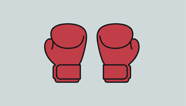 Pair of red boxing gloves with black outlines shown side-by-side on a light gray background for sports and fitness concepts.