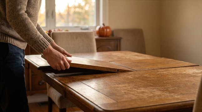 Extending dining table for holiday family gathering