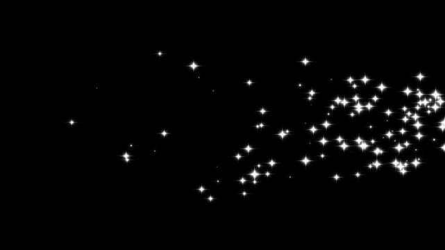 White glitter sparkles trail, glowing pixie dust burst,  magic line dust, pixie dust path, glitter,  falling white glitter particles effect on black screen, 4k loop