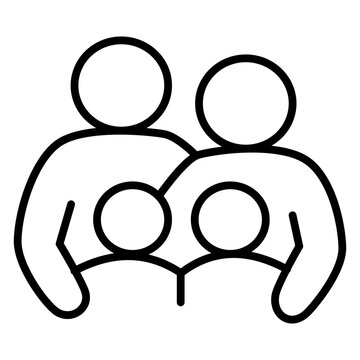 Family portrait line icon for parents with two children unity