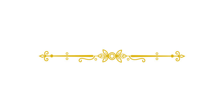 Golden decorative floral divider isolated on transparent background