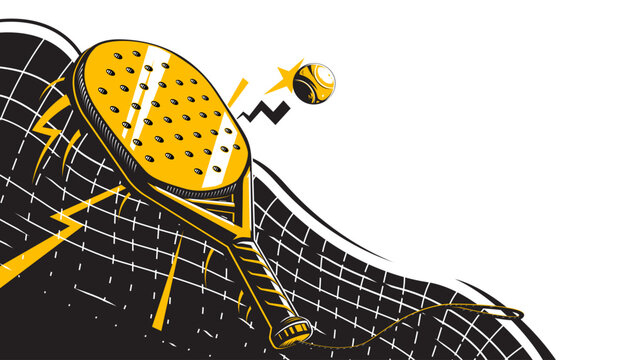 Padel racket and ball banner. Sport background