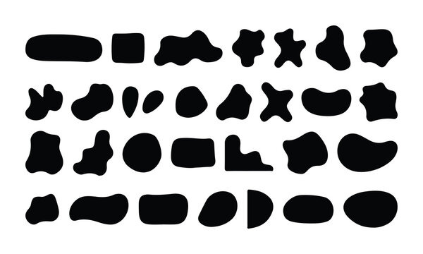 Abstract organic liquid blob shapes set of irregular black fluid blobs and amoeba elements for modern design poster layout decoration graphic presentation assets.