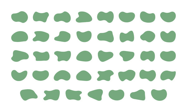 Minimalist green abstract blob shapes set of irregular organic liquid fluids and soft amoeba elements for eco friendly branding layout decoration vector assets.