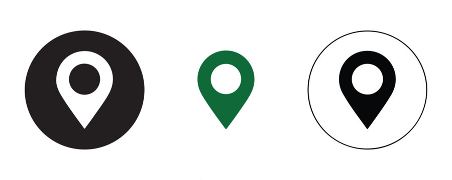 Map pin icon set features black and green location markers on transparent background for navigation designs.