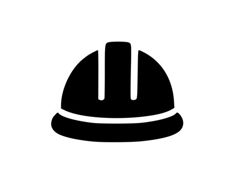 A black hard hat icon on a white background for construction or safety themes