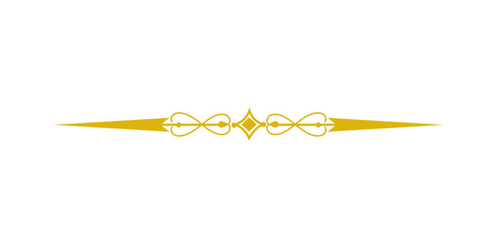 Elegant golden ornamental divider with intricate filigree and a central diamond shape isolated on transparent background
