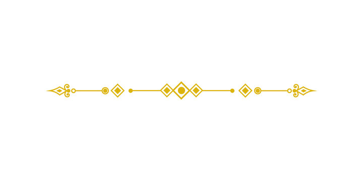 Elegant golden decorative divider with geometric diamond shapes and ornate flourishes isolated on transparent background