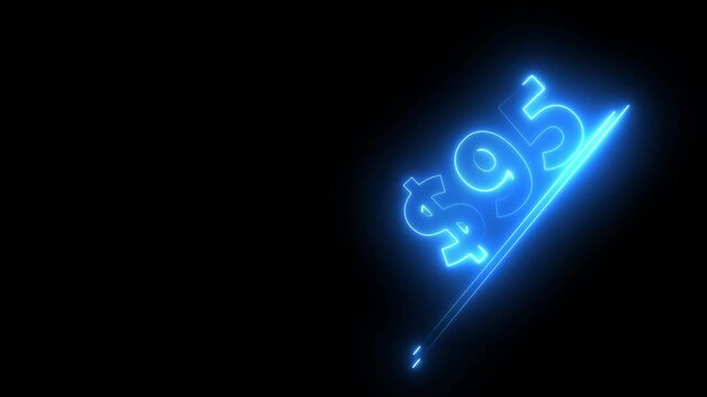 95 dollar number illustration. Neon dollar illustration from 95 number. on a black background.Financial dollar number animation on black background.