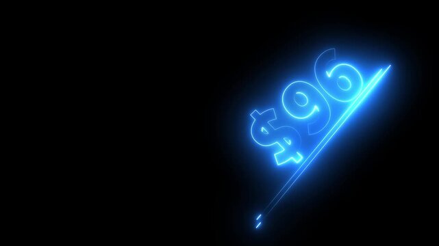 96 dollar number illustration. Neon dollar illustration from 96 number. on a black background.Financial dollar number animation on black background.
