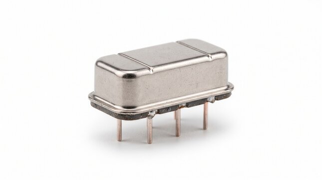 Precision Quartz Crystal Oscillator Component for Electronic Timing Circuits on White Background