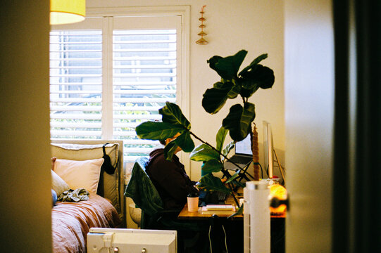 Comfortable Workspace in Cozy Interior Setting