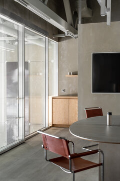 Minimalist meeting room with industrial office design