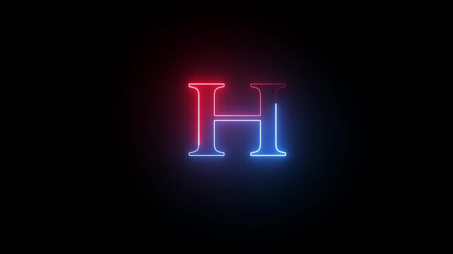 Neon glowing letter h with red and blue light effect on black background the h is illuminated with a glow split into and colors against