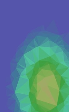 Abstract low poly background featuring green and orange circular ripple pattern surrounded by deep purple triangles perfect for creative flyer covers.