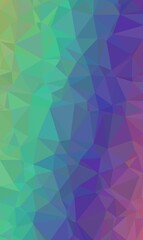 Obraz premium Vibrant low poly background with vertical gradient of teal green and deep purple triangles suitable for eye catching poster designs and creative digital art.