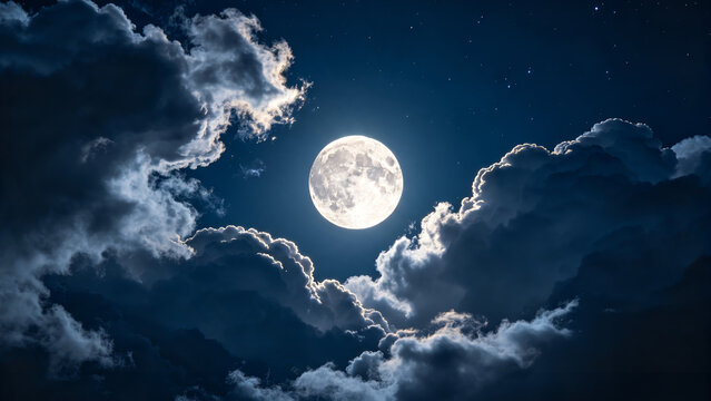 Night sky with full moon over blue sky