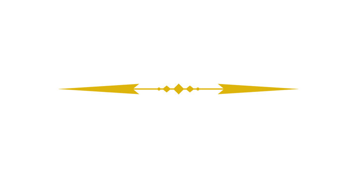 Decorative golden horizontal divider with arrowheads and diamond shapes isolated on transparent background
