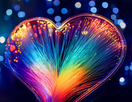 Vibrant Light Arrangement with Rainbow Colors in a Heart Shape