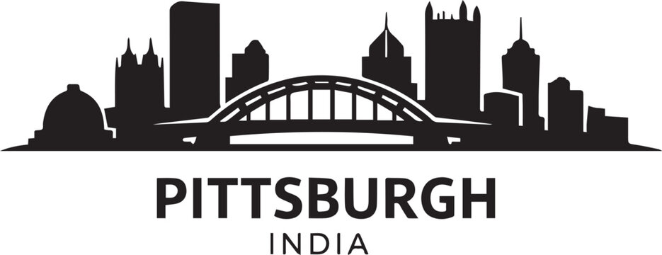 Minimalist black silhouette skyline of pittsburgh pennsylvania featuring iconic buildings and a bridge on a white background
