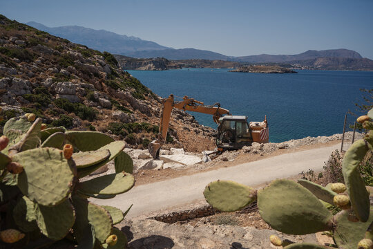 road construction on crete island
