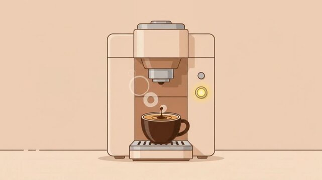 Animation flat automatic Coffee Machine Brewing Fresh Coffee, 4K video 