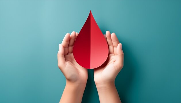 anemia low hemoglobin and world blood donor day concept arms with blood drop paper cutout