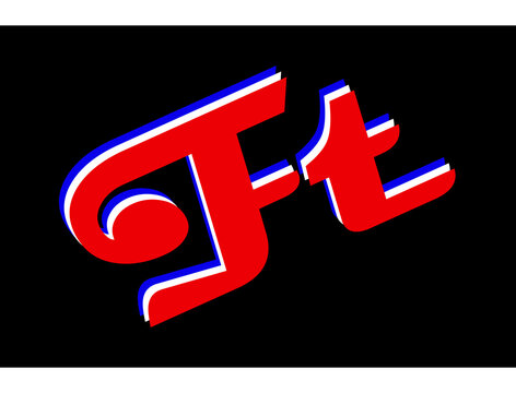 A creative, stylized monogram logo featuring the intertwined letters 'J', 'T', rendered in a dynamic, diagonal script font. The logo employs a bold red color for the main shape, accentuated with a ret