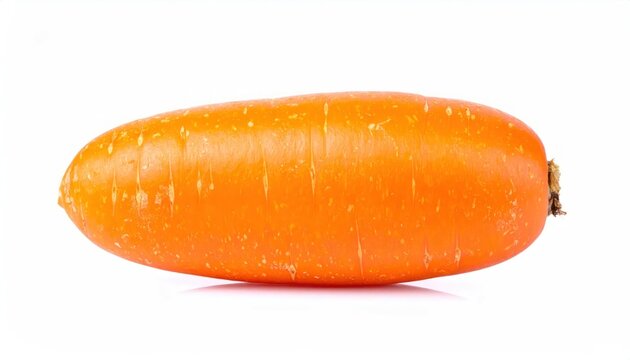Single whole fresh carrot laying on white surface.