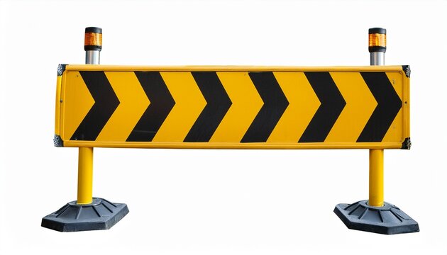 road safety barricade with yellow and black stripes for construction isolated on white background or white cut out