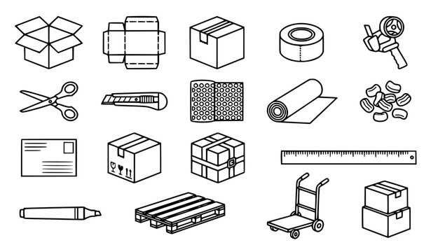 Box Packaging Outline Icons Collection