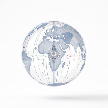 Transparent Glass Globe Planet Earth With World Time Zone Lines Clock Mechanism And Icons, Symbol Of Global Time Management Time Zone Difference World Clock International Synchronization