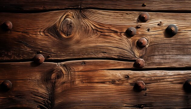 weathered wooden plank with visible grain and rusty nails