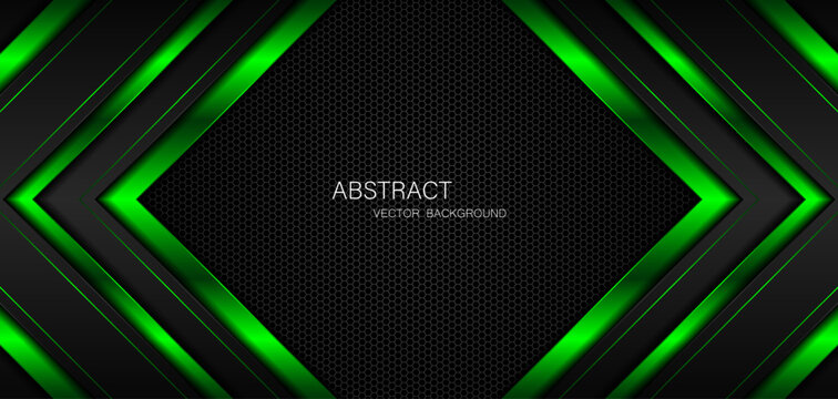 Dark steel mesh abstract background with black and green polygon shapes, free space for design. modern technology innovation concept background