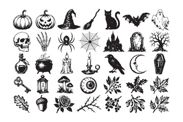 Obraz premium Vintage Halloween Mini Icon Set