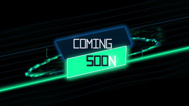 Futuristic Coming Soon Neon Sign with Glowing Particle Streaks Loop