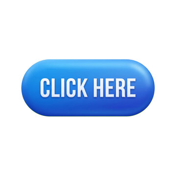 Click Here vibrant blue glossy web button with rounded oval shape isolated on black background for ui ux interface