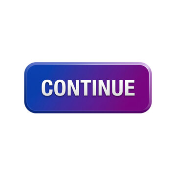 Glossy Continue web button with blue and purple gradient isolated on black background for ui ux interface