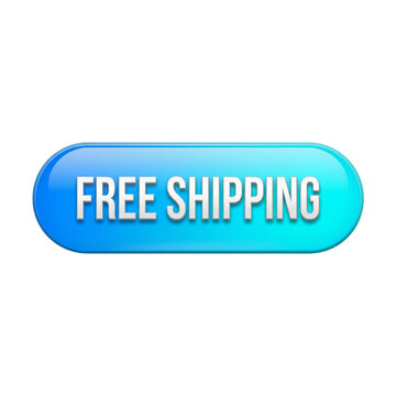 Glossy blue Free Shipping web button with rounded oval shape isolated on black background for ui ux interface