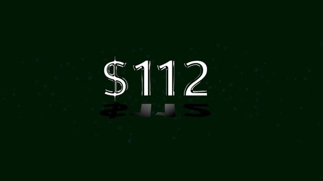 112 dollar number illustration. on a black background. and creating a stunning 4k illustration.