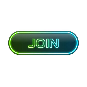 Futuristic neon Join web button with glowing green and cyan border isolated on black background for ui ux interface