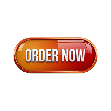 Glossy Order Now web button with orange and red gradient metallic border isolated on black background