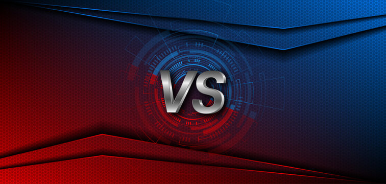 Versus between red and blue on dark background. Background concept for gaming and other competitions with empty space for design. Letter VS for a two-team match.