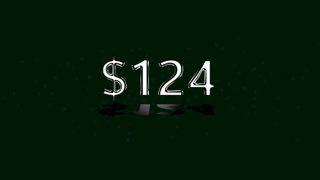 124 dollar number illustration. on a black background. and creating a stunning 4k illustration.