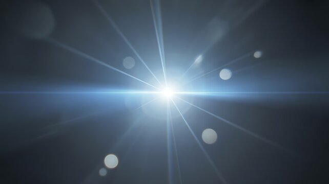 Vibrant digital render showcasing a luminous bright white and blue lens flare effect with radiant light streaks against a deep, somber backdrop